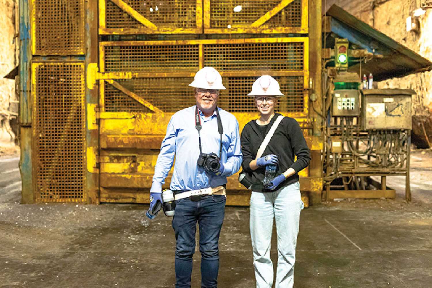Kevin Weedmark and Ashley Bochek of the World-Spectator touring about a kilometre underground of Nutrien mine at Scissors Creek north of Rocanville.